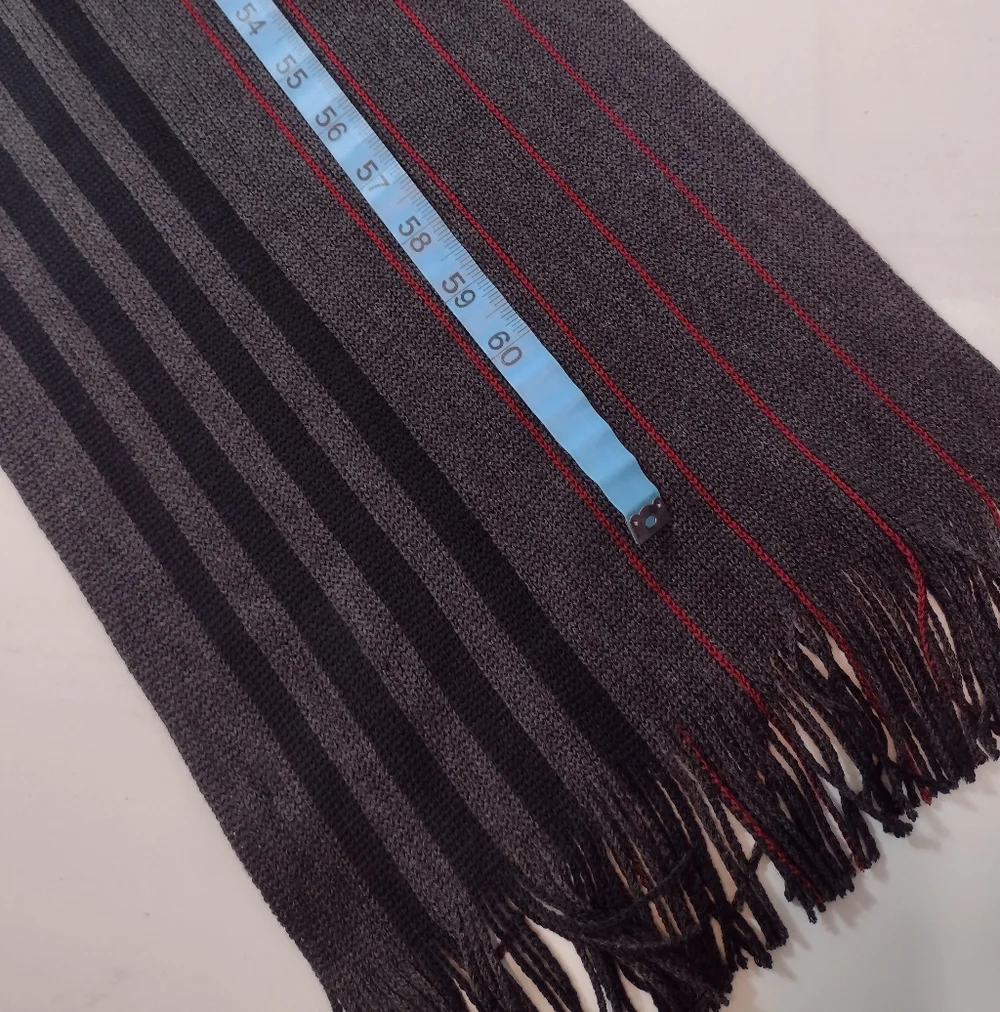 Apt. 9 Gray and Black Striped Scarf with Red Pinstripes